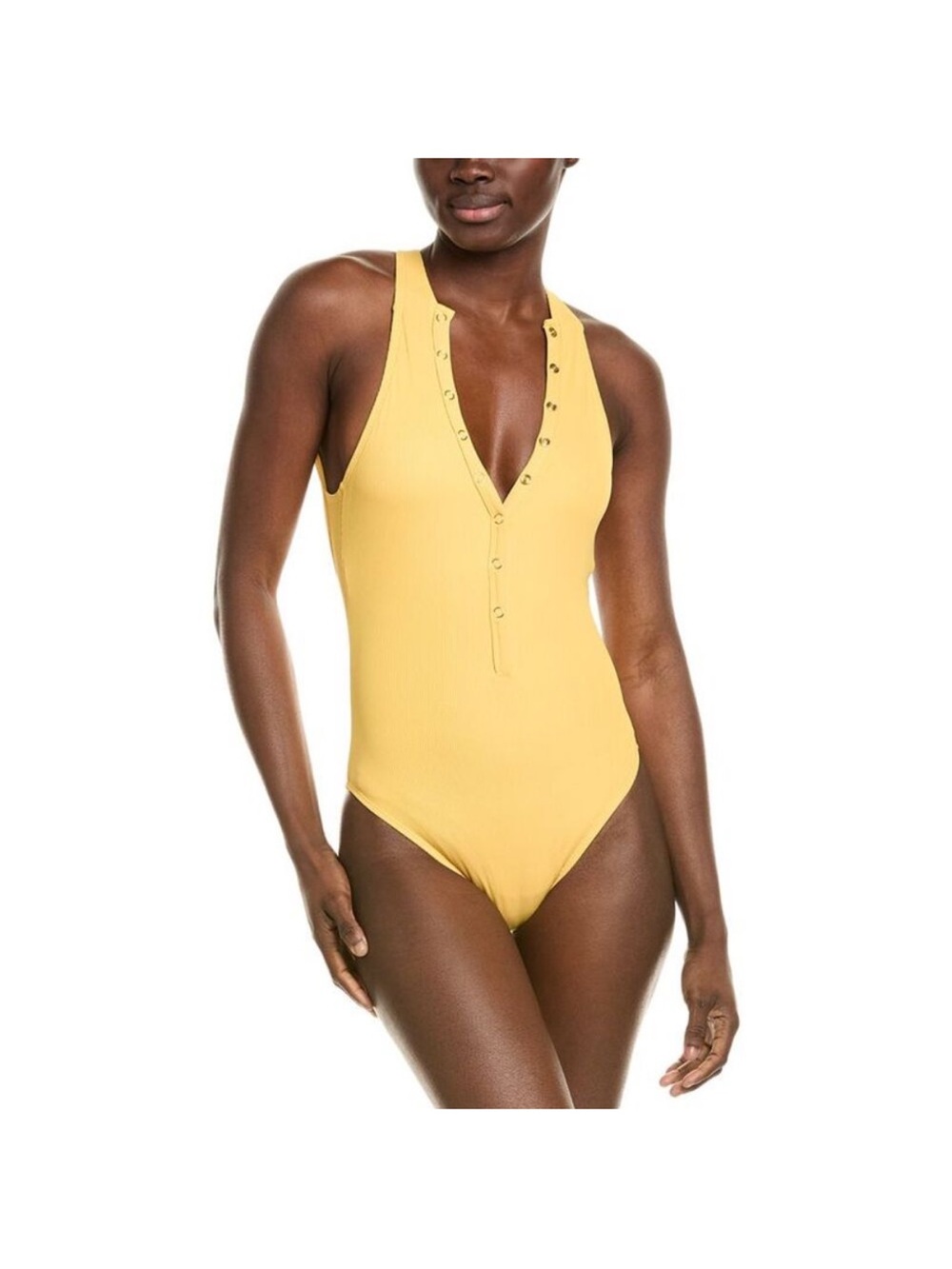 Robin Piccone Amy one piece ribbed in yellow, sz 8, NWOT